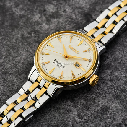 Seiko Presage SRE010J1 Cocktail Time White Lady Diamond Twist Silver Dial Stainless Steel Strap