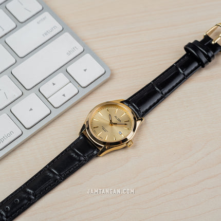 Alba AH7BP0X1 Ladies Gold Dial Black Leather Strap