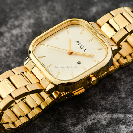Alba Fashion AH7BY8X1 Ladies Light Champagne Dial Gold Stainless Steel Strap