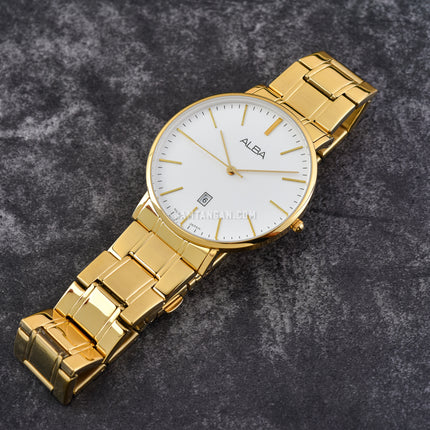 Alba AG8H12X1 Men White Dial Gold Stainless Steel Strap