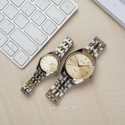 Alba ARX134X1_ARX114X1 Couple Gold Dial Dual Tone Stainless Steel Strap