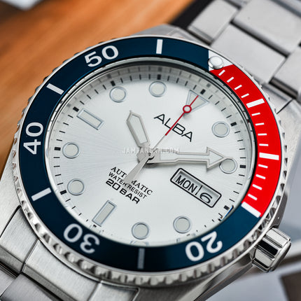 Alba Mechanical AL4295X1 Automatic Men Pepsi Silver White Dial Stainless Steel Strap