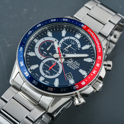 Alba Active AM3A21X1 Men Chronograph Pepsi Blue Dial Stainless Steel Strap
