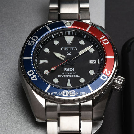 Seiko Prospex SPB181J1 PADI Sumo Pepsi Automatic Black Dial Stainless Steel Strap
