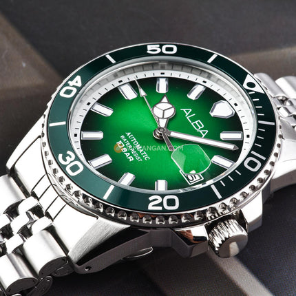 Alba Mechanical AU4053X1 Automatic Men Green Dial Stainless Steel Strap