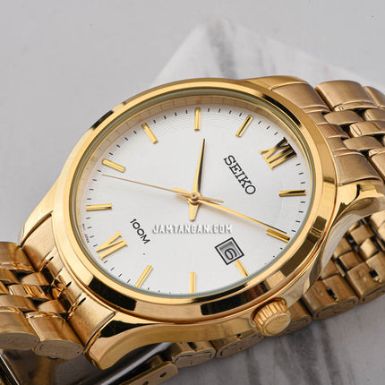 Seiko Classic SUR224P1 Neo White Dial Gold Stainless Steel Strap