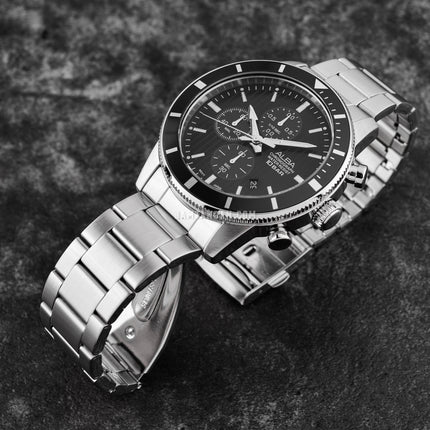 Alba Active AM3957X1 Chronograph Men Black Patterned Dial Stainless Steel Strap