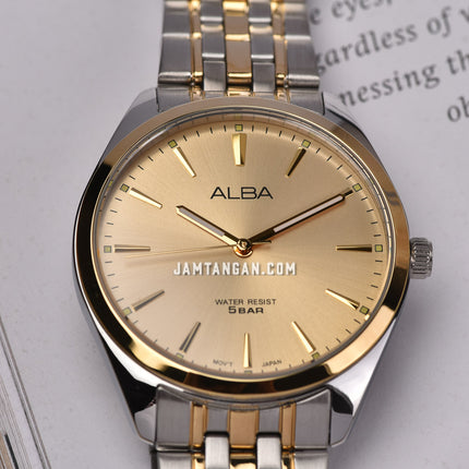 Alba ARX114X1 Men Gold Dial Dual Tone Stainless Steel Strap