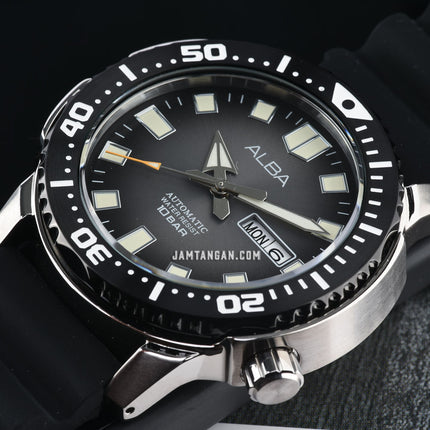 Alba Mechanical AL4641X1 Automatic Men Grey Gradient Dial Black Rubber Strap