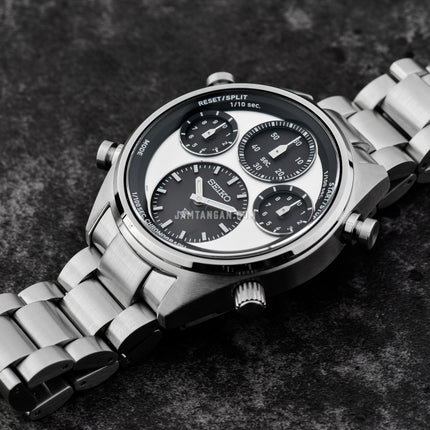 Seiko Prospex SFJ001P1 Speedtimer Panda Solar Chronograph Dual Tone Dial Stainless Steel Strap