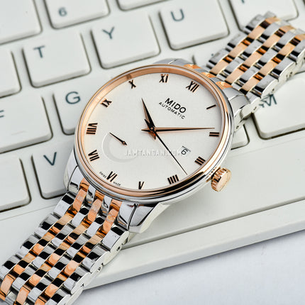 MIDO Baroncelli M027.428.22.013.00 Power Reserve White Dial Dual Tone Strainless Steel Strap