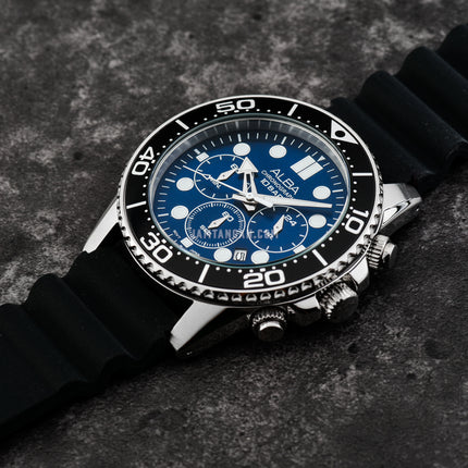 Alba Active AT3J47X1 Men Chronograph Blue Dial Black Silicone Strap