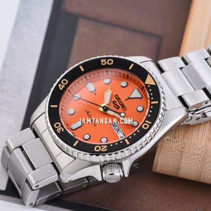 Seiko 5 Sports SRPK35K1 5KX Midi SKX Sports Style Orange Dial Stainless Steel Strap