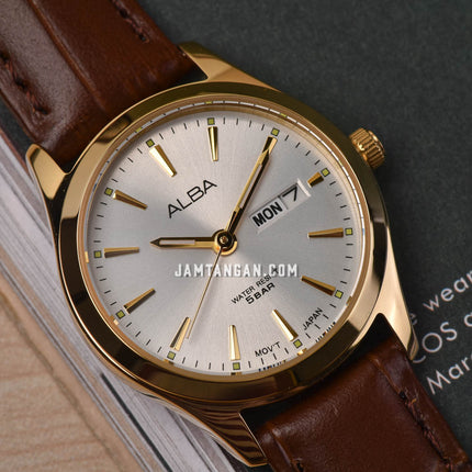 Alba AN8094X1_AJ6198X1 Couple Silver Dial Brown Leather Strap
