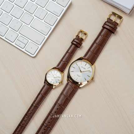 Alba ARX142X1_ARX124X1 Couple Silver Dial Brown Leather Strap