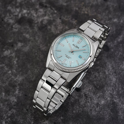 Alba Prestige AH7CL7X1 Ladies Light Blue Patterned Dial Stainless Steel Strap