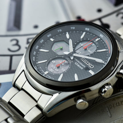 Seiko Chronograph SSC803P1 Solar Discover More Black Dial Silver Stainless Steel Strap
