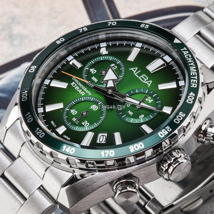 Alba Signa AX7007X1 Men Chronograph Green Dial Stainless Steel Strap