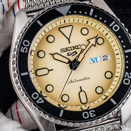 Seiko 5 Sports SRPD67K1 5KX SKX Sports Style Automatic Beige Dial Mesh Strap