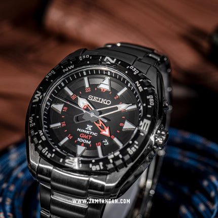 Seiko Prospex SUN049P1 Land Kinetic GMT Black Dial Stainless Steel Strap