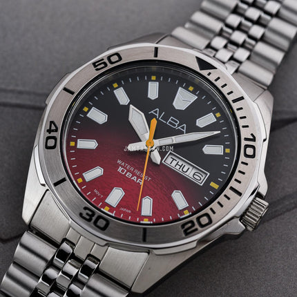 Alba Active Gravity AV3581X1 Men Red Gradient Dial Stainless Steel Strap