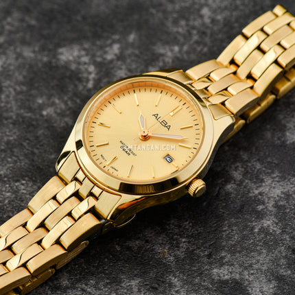 Alba Prestige AH7CE6X1 Ladies Gilt Dial Gold Stainless Steel Strap