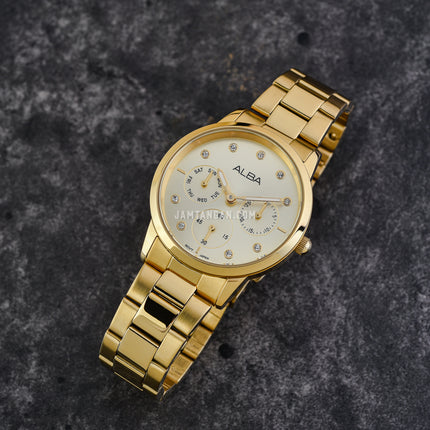 Alba AP6722X1 Ladies Multifunction Gold Dial Gold Stainless Steel Strap