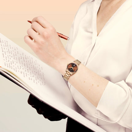 MIDO Belluna M024.110.33.296.00 Royal Lady Brown Dial Rose Gold Stainless Steel Strap