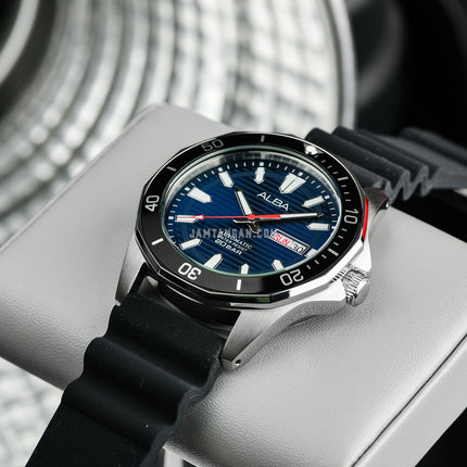 Alba Mechanical AL4465X1 Automatic Men Blue Patterned Dial Black Silicone Strap