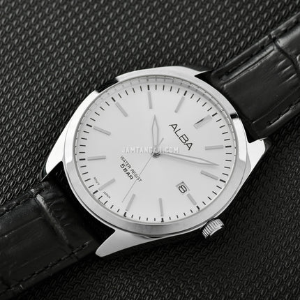 Alba Prestige AS9S29X1 Men Silver White Dial Black Leather Strap
