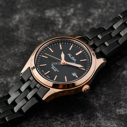 Alba Prestige AH7CE2X1 Ladies Onyx Black Dial Black Stainless Steel Strap