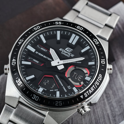 Casio Edifice EFV-C110D-1A4VDF Black Digital Analog Dial Stainless Steel Band
