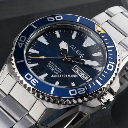 Alba Mechanical A3B021X1 Automatic Men Blue Pattern Dial Stainless Steel Strap