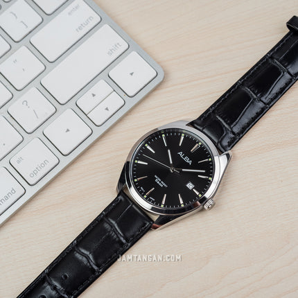 Alba AH7BN9X1_AS9R05X1 Couple Black Dial Black Leather Strap