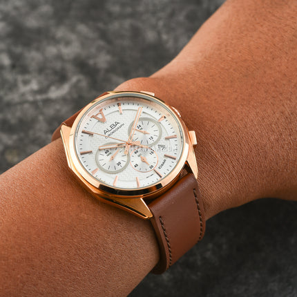 Alba Active AT3G86X1 Chronograph Men Silver Dial Brown Leather Strap