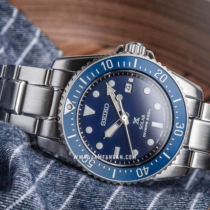 Seiko Prospex SNE585P1 Solar Divers 200M Blue Dial Stainless Steel Strap