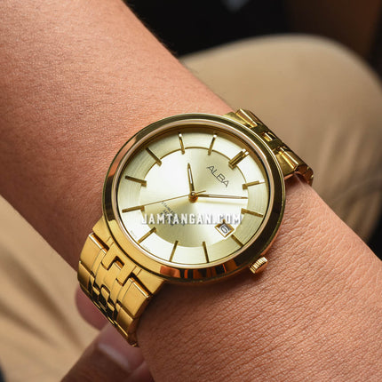 Alba Prestige AS9D74X1 Men Champagne Dial Gold Stainless Steel Strap