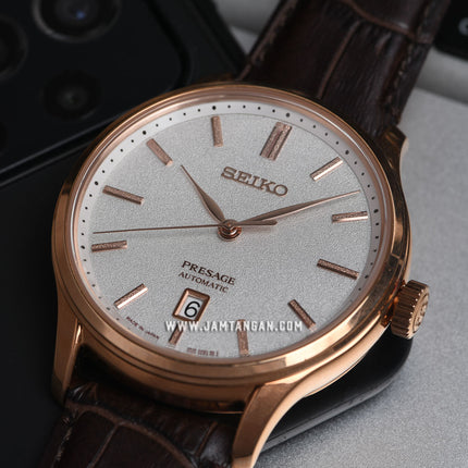 Seiko Presage SRPD42J1 Zen Garden Automatic White Dial Brown Leather Strap
