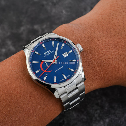 MIDO Multifort M038.424.11.041.00 Power Reserve Blue Dial Stainless Steel Strap