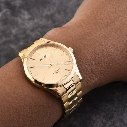 Alba Prestige ARSZ02X1 Men Gold Dial Gold Stainless Steel Strap