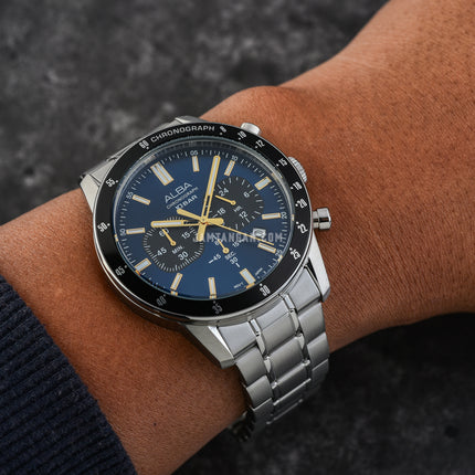Alba AT3J73X1 Men Chronograph Dark Blue Dial Stainless Steel Strap