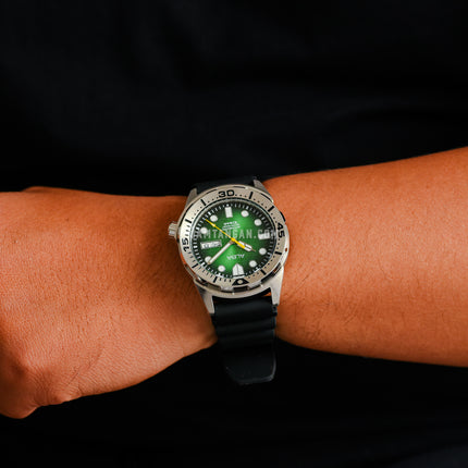 Alba Mechanical AL4447X1 Automatic Men Green Black Gradation Patterned Dial Black Silicone Strap