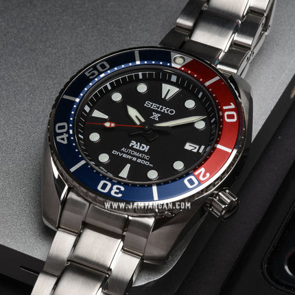 Seiko Prospex SPB181J1 PADI Sumo Pepsi Automatic Black Dial Stainless Steel Strap