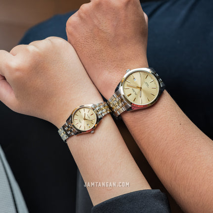 Alba AH7BN4X1_AS9Q98X1 Couple Gold Dial Dual Tone Stainless Steel Strap