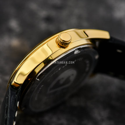 Alba Prestige AH7CG0X1 Ladies Gilt Dial Black Leather Strap