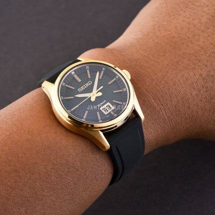 Seiko SUR560P1 Men Black Dial Black Silicone Strap