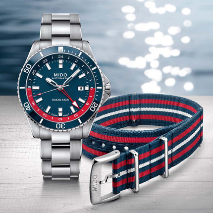 MIDO Ocean Star M026.629.11.041.00 GMT Blue Dial Stainless Steel Strap SPECIAL EDITION + Extra Strap