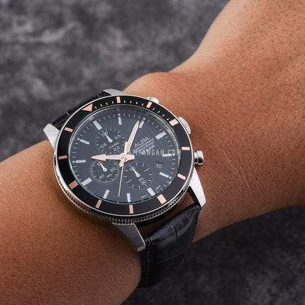Alba Active AM3961X1 Chronograph Men Black Patterned Dial Black Leather Strap