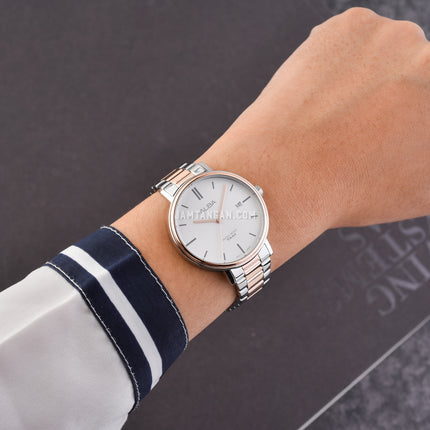 Alba Fashion AG8N96X1 Ladies Silver White Dial Dual Tone Stainless Steel Strap