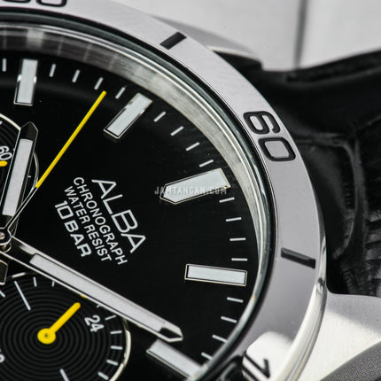 Alba Active AT3H33X1 Chronograph Men Black Dial Black Leather Strap